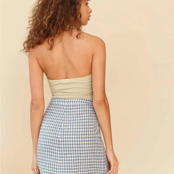 Reformation Baker linen skirt blue and white check size 2 - Picture 3 of 4